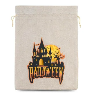 1 szt. Woreczek Halloween (nr 2) jutowy 30 x 40 cm - naturalny jasny