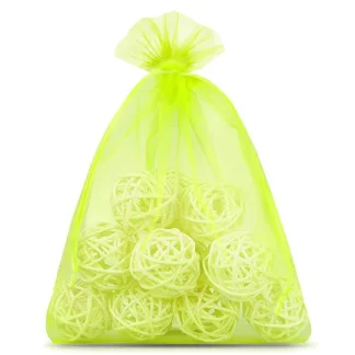 10 szt. Worki z organzy 22 x 30 cm - zielone neonowe