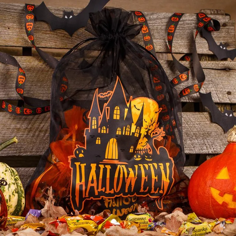 1 szt. Worek Halloween (nr 2) z organzy 30 x 40 cm - czarny - obrazek 2