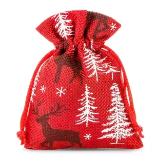 10 x Woreczki jutowe z nadrukiem renifera 8 x 10 cm - świąteczne opakowanie na prezenty