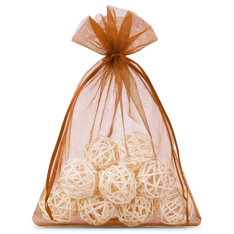 10 szt. Woreczki z organzy 15 x 20 cm - brązowe