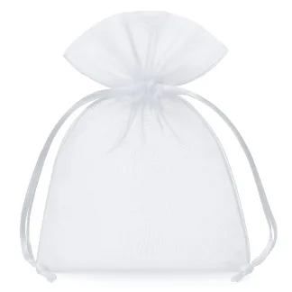 Mini woreczki z białej organzy 7 x 9 cm - zestaw 25 sztuk