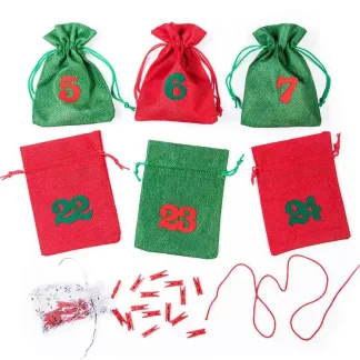 1 szt. Kalendarz adwentowy woreczki jutowe 12 x 15 cm - zielone i czerwone + czerwone i zielone numery