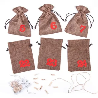 1 szt. Kalendarz adwentowy woreczki jutowe 13 x 18 cm - naturalne ciemne + czerwone numery