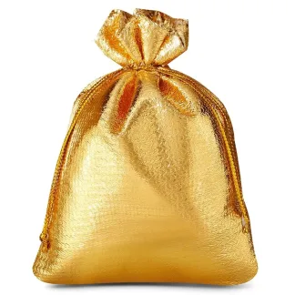 Woreczki ozdobne na prezenty 10 x 13 cm, kolor złoty, zestaw 10 szt.
