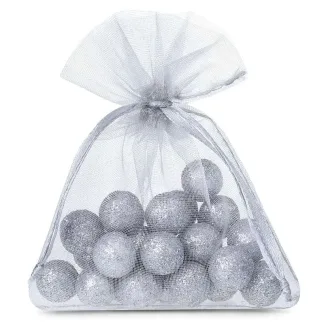 25 x Srebrne woreczki z organzy 6 x 8 cm - eleganckie opakowanie na drobiazgi