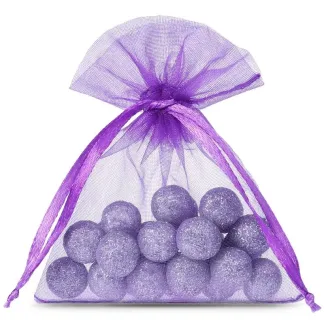 Ciemnofioletowe woreczki z organzy 7 x 9 cm - zestaw 25 szt.