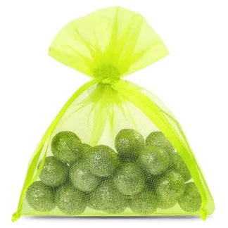 25 szt. Woreczki z organzy 9 x 12 cm neonowe zielone - na prezenty i upominki